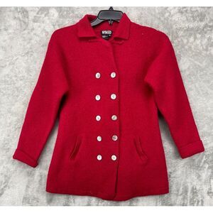NYBASED Women's 100% Wool Tight Knit‎ Pea Coat Size Medium Red